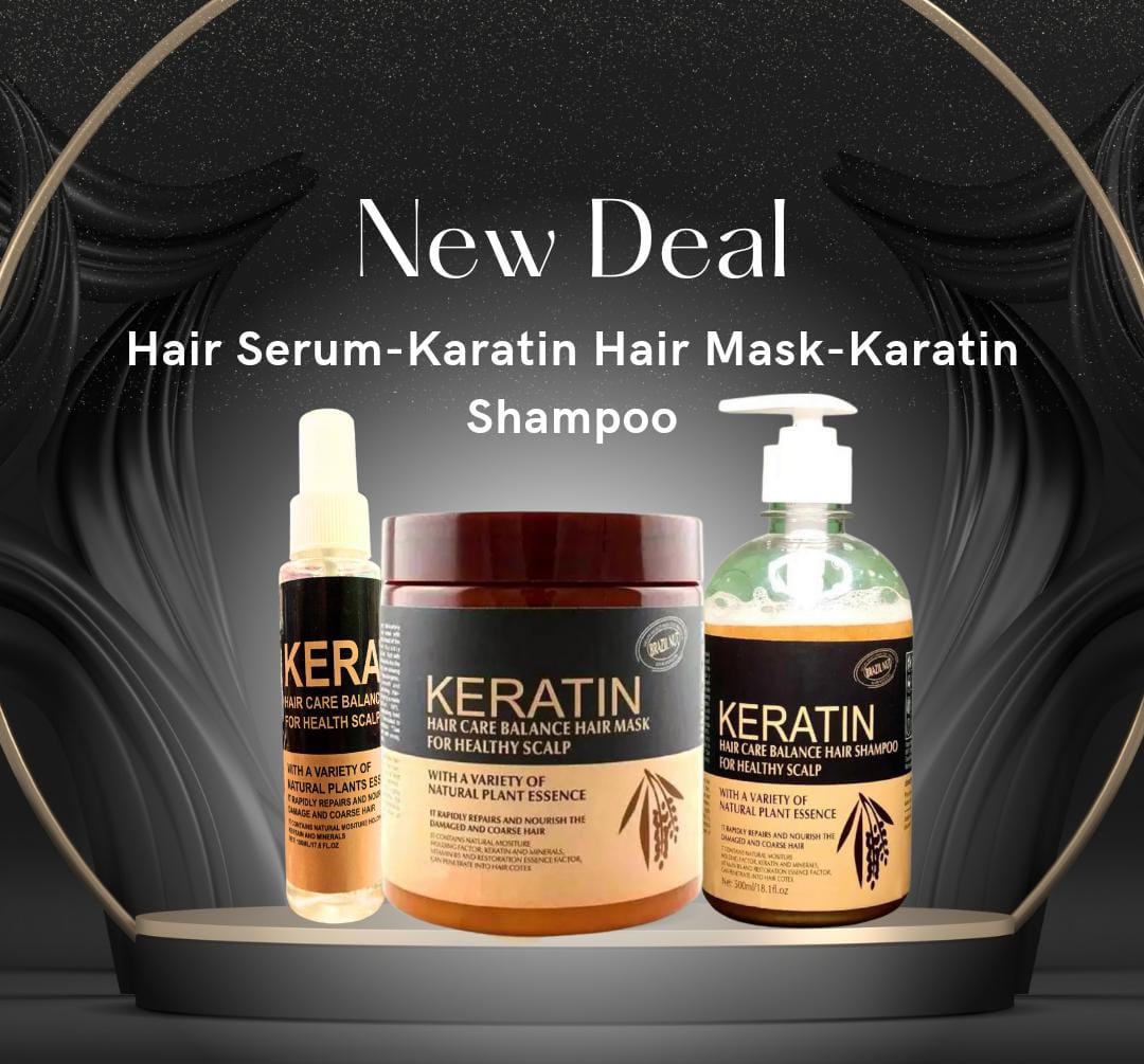 (New🌙Ramadan🎉 Deal) 4 In 1 – Keratin Hair Mask| Keratin Shampoo| Keratin Hair Serum Free Makeup Fixer